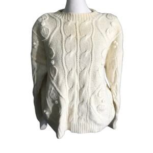 Peter Valentine Cream Hand-Knit Sweater M Cozy, Cottagecore, Vintage Cable Knit
